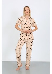 Resim Nisanca Kısa Kollu Milan Gömlek Pijama Takımı- Genç Anne Serisi Bej 