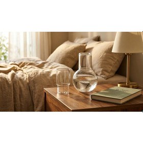 Resim Borosilicat Cam Başucu Sürahisi Bardak Kapaklı Set 03 