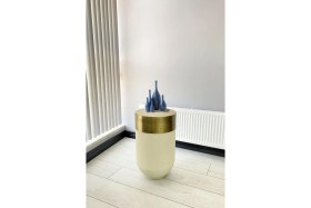 Resim Evden İste Dekoratif Eskitme Darbuka Beyaz Sehpa 70CM 