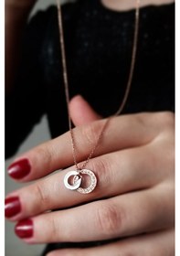 Resim Kadın Hareketli Halka Tasarım 925 Ayar Gümüş Kolye Rose Gold 