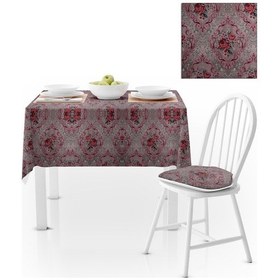 Resim Damask Desenli Vizon Zemin Dijital Baskılı Süet Dokuma Masa Örtüsü 140x260 