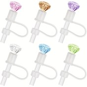 Resim 1 adet Kristal Elmas Şekilli Silikon Pipet Üstü Kapak, Tekrar Kullanılabilir 10mm Pipet Ucu Kapak, Pipet Bardakları ve 30-40oz Bardaklar için İdeal, Şükran Günü, Noel, Cadılar Bayramı, Yeni Yıl Şenlikleri için İdeal 