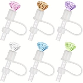 Resim 1 adet Kristal Elmas Şekilli Silikon Pipet Üstü Kapak, Tekrar Kullanılabilir 10mm Pipet Ucu Kapak, Pipet Bardakları ve 30-40oz Bardaklar için İdeal, Şükran Günü, Noel, Cadılar Bayramı, Yeni Yıl Şenlikleri için İdeal 