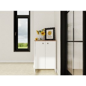 Resim Assos 2 Kapaklı Ayakkabılık / Dolap Marbella Kiraz-beyaz Açık Ceviz 