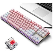 Resim Geeksen K87 87 Tuşlu Kablolu Mekanik Klavye Metal Panel İki Renkli Enjeksiyon Tuş Takımı 20 Işık Ef Beyaz - Pembe 