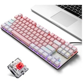 Resim Geeksen K87 87 Tuşlu Kablolu Mekanik Klavye Metal Panel İki Renkli Enjeksiyon Tuş Takımı 20 Işık Ef Beyaz - Pembe 