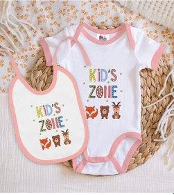 Resim Bk Kids Kid's Zone Tasarımlı Pembe Bebek Body Zıbın Ve Mama Önlüğ Çok Renkli 