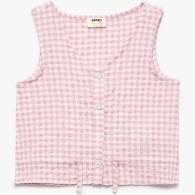 Resim Koton V Yaka Düğmeli Kolsuz Pötikare Bluz Pembe Ekose 5skg60209aw Pembe Ekoseli 