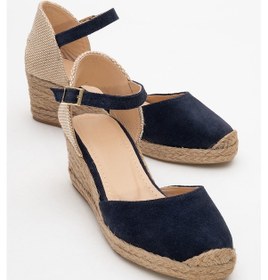 Resim Luvi Shoes Aldea Lacivert Süet Hakiki Deri Kadın Dolgu Topuk Sandalet Lacivert 