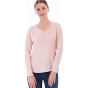 Resim Miss Lusi 8360969 Yumoş V Yaka Önü Ve Omuzu İncili Yarasa Bluz PUDRA 