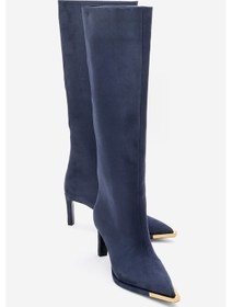 Resim Lexa Lacivert Süet Altın Detaylı Sivri Burunlu Kadın Topuklu Çizme Lacivert 