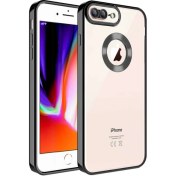 Resim M.TK Moveteck Apple iPhone 7 / 8 Plus Kılıf Kamera Lens Korumalı Logo Gösterir Parlak Halkalı Arkası Şeffaf 
