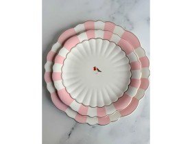 Resim Rossev Pink Bird Servis Sunum Pasta Seti 7'li 
