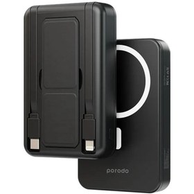 Resim porodo 10000mAh MagSafe Powerbank, Dahili Type-C ve Lightning Kablolu, 22.5W Hızlı Şarj Destekli Standlı 