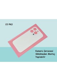Resim Tkgz Apple Uyumlu iPhone, 15 Pro Arka Pil Batarya Kapağı - Cam Kapak Geniş Lens Deliği - Beyaz Çok Renkli 