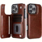 Resim Sunî Deri Retro Kartlık Çift Taraflı Kapak Iphone 16 15 14 13 12 11 Pro Max Mini Cüzdan Kılıf XR X XS Max 8 7 SE 2022 2020 2024 