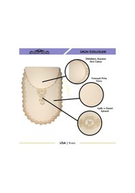 Resim Lisa Krem Oval 3'lü Dantelli Banyo Paspas Seti Çeyizlik Kaymaz Krem 