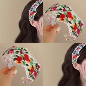 Resim Şık Bohemiyen Çiçek Desenli Dantel Başlık - Canlı Kırmızı, Sarı ve Pembe Çiçeklerle Vintage Tatlı Stil, Ev Dönüşü ve Özel Günler için Mükemmel, Çiçek Başlık 