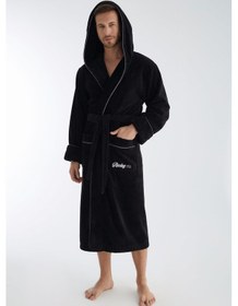 Resim Racing Speed Nakış Triga Bukle Bambu Cotton Erkek Bornoz Siyah 