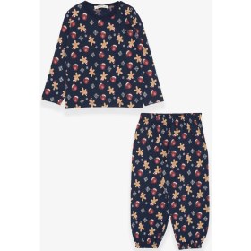 Resim Breeze Erkek Bebek Pijama Takımı Kurabiye Desenli 9 Ay-3 Yaş, Lacivert 