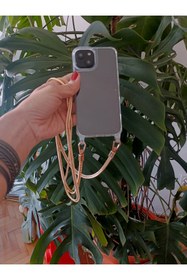 Resim Bonnie&Chico iPhone 14 PRO uyumlu çapraz takılan gold zincir telefon askısı 