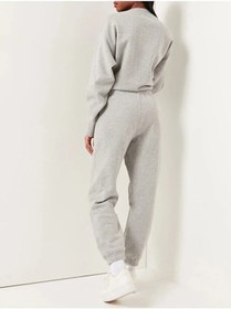 Resim ship master Kadın Gri Kuş Baskılı Eşofman Takımı %100 Pamuk Sweatshirt Pantolon 