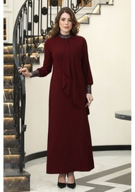 Resim Raika Moda Sim Detaylı Efsane Tesettür Abiye Elbise Bordo 