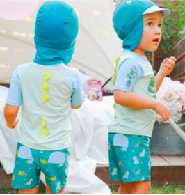 Resim Petityu Erkek Bebek 3'lu Set- Upf 50 + Güneş Korumali Sort Mayo + Tshirt 'u + Sapka Seti Cute Dıno 