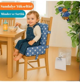 Resim Miralay Bebekler ve Çocuklar İçin Sandalye Yükseltici Mama Sandalyesi Minderi Mavi Yıldız 