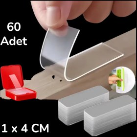 Resim 60 Lı Güçlü Şeffaf Çift Taraflı Monte Bant Seti Çok Amaçlı Yapıştırıcı Çözüm 1 X 4 Cm 