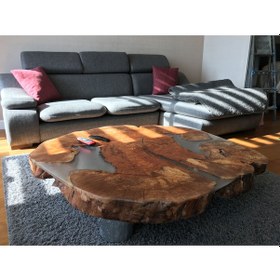Resim Epoksi Dolgulu Doğal Ahşap Kütük Orta Sehpa Ayak Rengi-Ayak Boyu - Mat Siyah-16 Cm Kütük Ahşap 