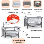 Resim Gulz Atlas Plus Anne Yanı Sallanır Cibinlikli Dönenceli Oyun Parkı Bebek Beşik 70 x 110 CM + Yataklı 