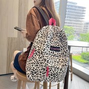 Resim Kadınlar için Leopar Desenli Sırt Çantası - Büyük Kapasiteli, Hafif Polyester Malzeme ve Fermuar Kapanışı ile Şık Harajuku Esinli Tasarım - Üniversite ve Lise Öğrencileri için Mükemmel, Sırt Çantası | Trendy Sırt Çantası | Polyester Sırt Çantası 
