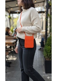 Resim Artepieza El Yapımıturuncu Örgü Telefon Çantası, Handmade Tasarım Çanta-el Örgüsü Kadın Cep Telefonu Çantası Turuncu 