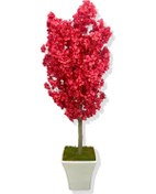 Resim Cihan Çiçekçilik Kırmızı Lüx Yonca Yaprak Bahar Dalı Yapay Ağaç 180 Cm Beyaz Kare Saksı 