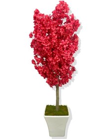 Resim Cihan Çiçekçilik Kırmızı Lüx Yonca Yaprak Bahar Dalı Yapay Ağaç 180 Cm Beyaz Kare Saksı 
