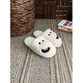 Resim BEHTAH KUNDURA Erkek , Kadın Ev Terliği Gülen Komik Yüz Sessiz Tabanlı Peluş Pofuduk Ev Terliği Çeyiz Bohça Terliği 