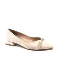 Resim Feles Taş Toka Detaylı Saten Kadın Babet Ten 