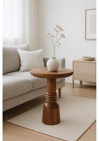 Resim Fındık Renk Mantar Sehpa Doğal Masif Ahşap Tekli Yan Sehpa Kahverengi 