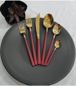Resim Lilyum 84 Prç Kırmızı Gold Çatal Kaşık Bıçak Seti Gold 