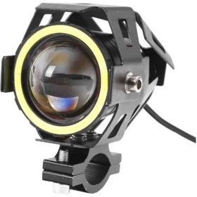 Resim Kensa U7 Motosiklet Sis Farı - Mercekli, Büyük Kafesli, Sarı Angel Işıklı LED 