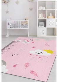 Resim Homshtag Kızım Büyüyor Metreli Pembe Çocuk Odası Halısı Minimal Çocuk Halısı Çok Renkli 
