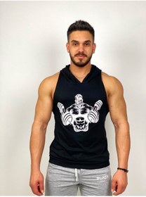 Resim BLACK - Çift Dumbell Kapşonlu Fitness Atleti 