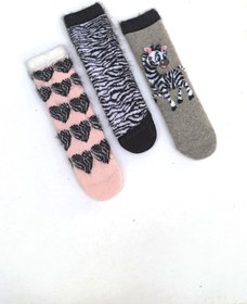 Resim MEM SOCKS 3'lü Saçaklı Zebra Desenli Kaydırmaz Çocuk Çorap 