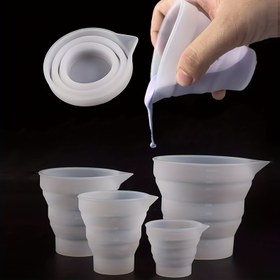 Resim 1 Adet 4 Boyutlu Katlanabilir Silikon Ölçü Kabı - Reçine Kabı Dağıtıcı Yeniden Kullanılabilir Silikon Karıştırma Ölçü Kabı Epoksi Reçine El Sanatları Aracı 