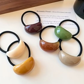Resim Karışık renkli yüksek elastik basit saç halkaları 6'lı seti, şeker renkli akrilik saç aksesuarları, Fransız zarif tasarımı, sevimli lastik bantlı taç 