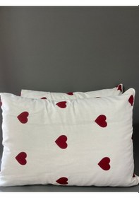 Resim Kalp Desenli Kapaklı Yastık Kılıfı 50x70 - 2 Adet Kırmızı 