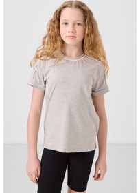 Resim Gri Melanj Pamuklu O Yaka Standart Fit Basic Kız Çocuk T-shirt - 75177 Gri Melanj 