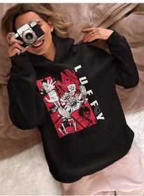 Resim Sevbano Monkey D. Luffy One Piece Baskılı Unisex Oversize Anime Karakter Siyah 