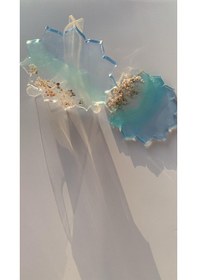 Resim Su Mavisi Ve Yeşili Deniz Kabuklu Güneş Şekil Epoksi Bardak Altı Su Mavisi 